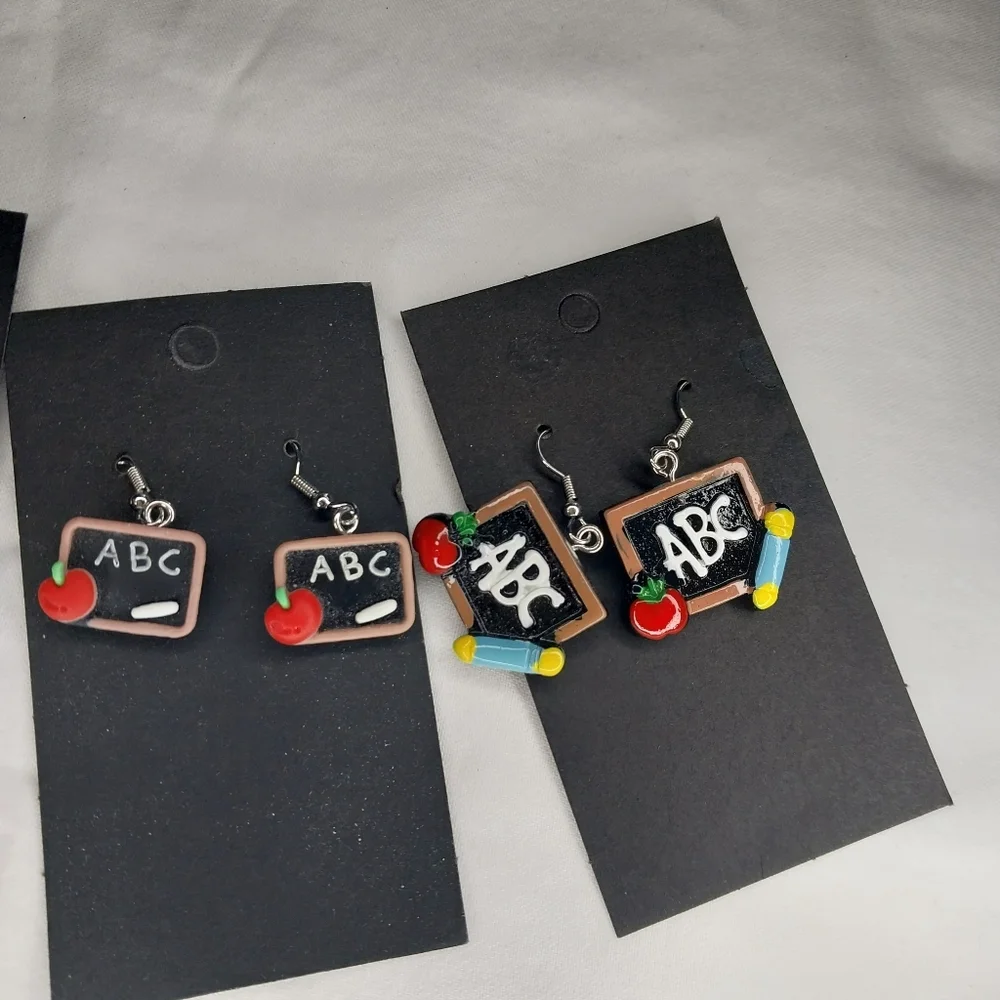 Handmade Chalkboard and Crayon Tracher Earrings Set NWT